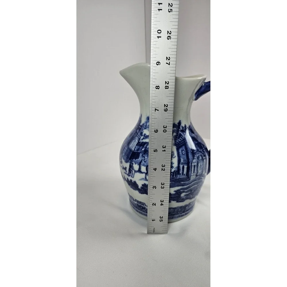 Vintage Lg. Victoria Ware Ironstone Pitcher - Flow Blue Style‎ - Old World Town